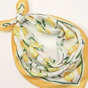 Silk Feel Lightweight Scarf | Soft Satin-Like Wrap | Lemon Print | Boutique
